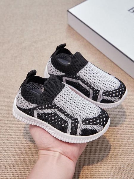 

boys colorblock knit slip on sneakers she, Black