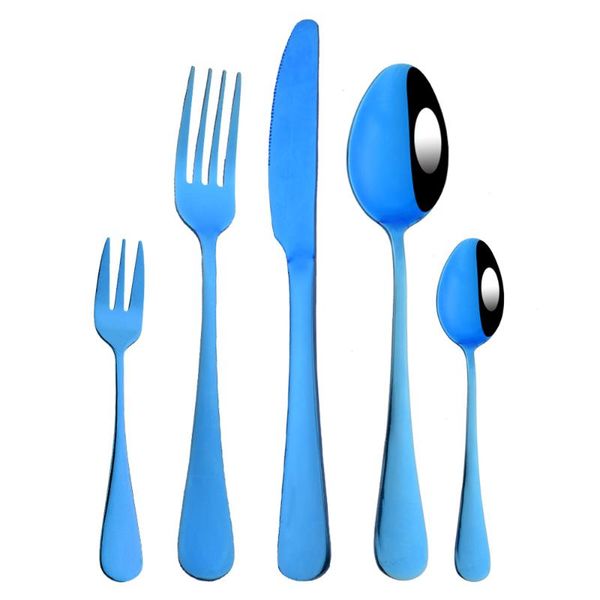 Conjuntos de utensílios de jantar 5pcs talheres de aço inoxidável de talheres azuis conjunto de tabela de casamentos home talheres dourados faca faca colher pratewaredinnerware