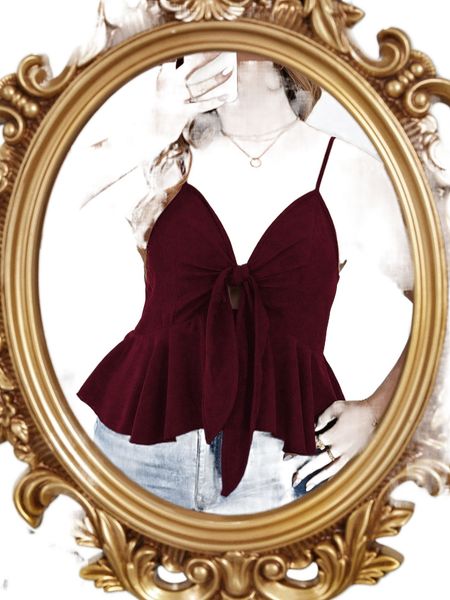 

plus knot front peplum cami z5hx#, Black