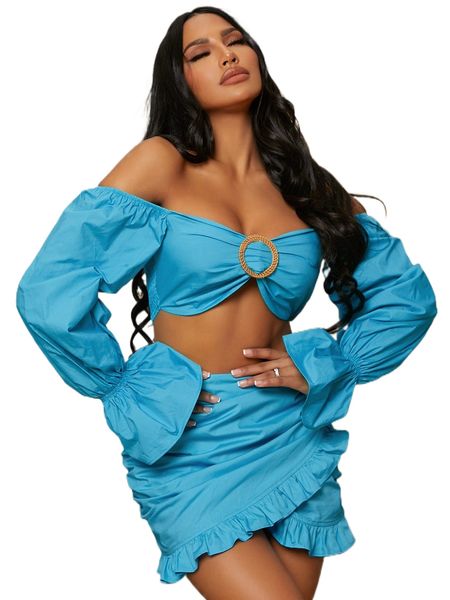 

sxy flounce sleeve o-ring crop d9hs#, White
