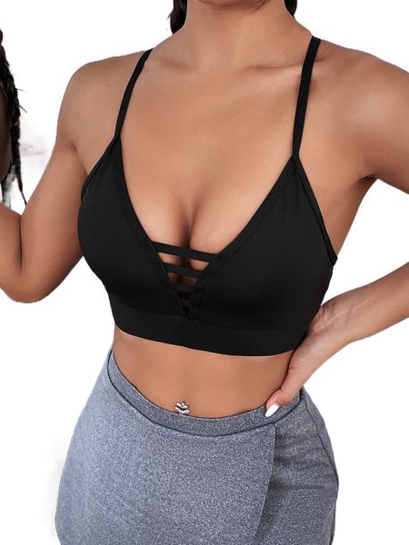 

light support cut out front sports bra s71q#, Gray