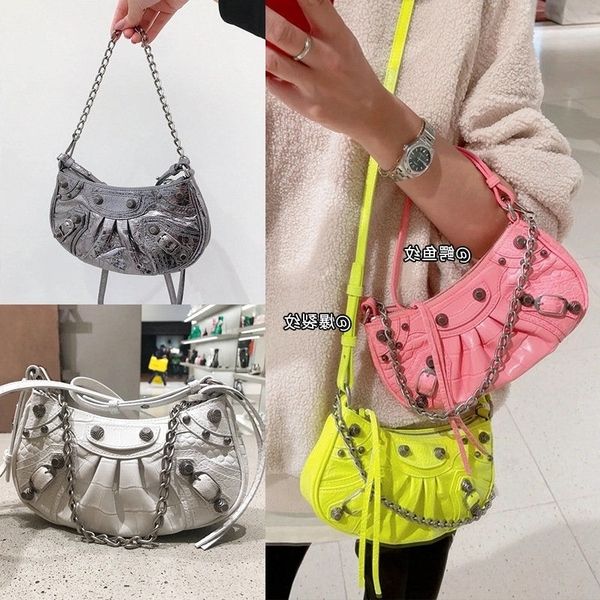 

luxury designer bbalencaigass handbags rivet locomotive bag trend mini fold underarm women's leather diagonal span chain