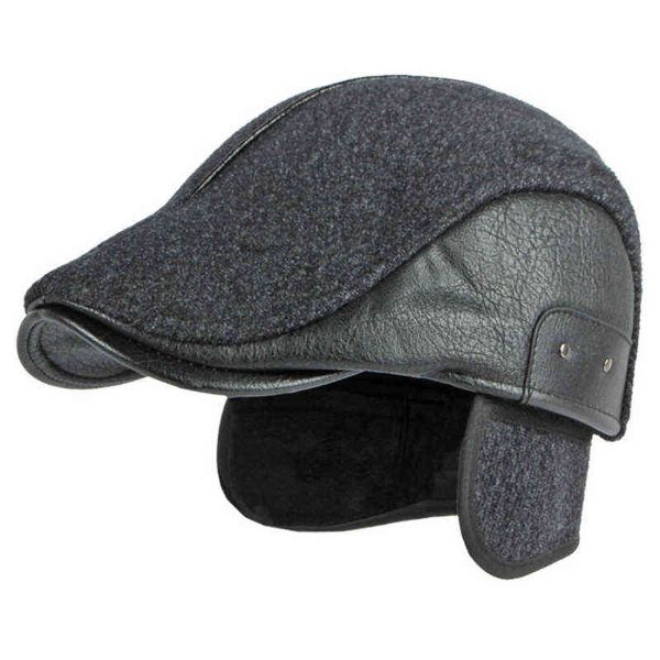 

ht3978 beret men cap thick warm autumn winter hat retro ivy newsboy flat cap male pu leather wool ear valve hats for men beret cap j220722, Blue;gray