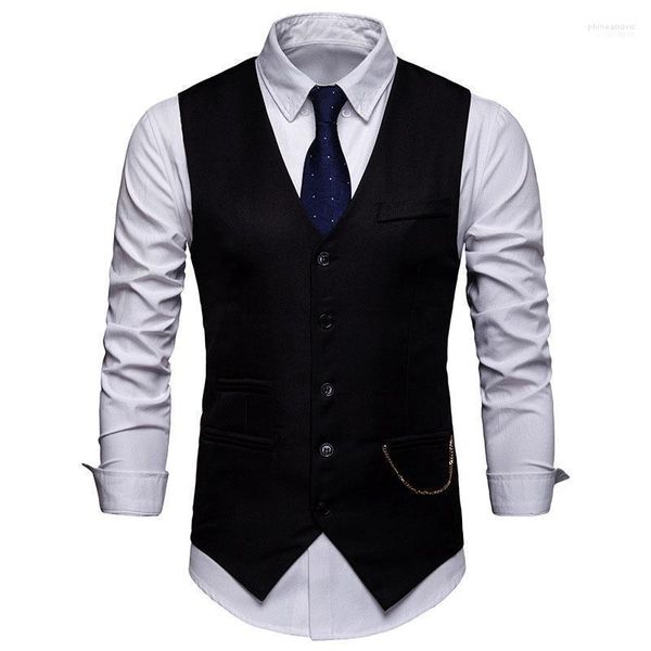 Мужские жилеты мода одиночная грудь для мужчин Slim Fit Mens Suit Vest Formal Business The Waiste Party Wedding Prom Gilet XXL Phin22