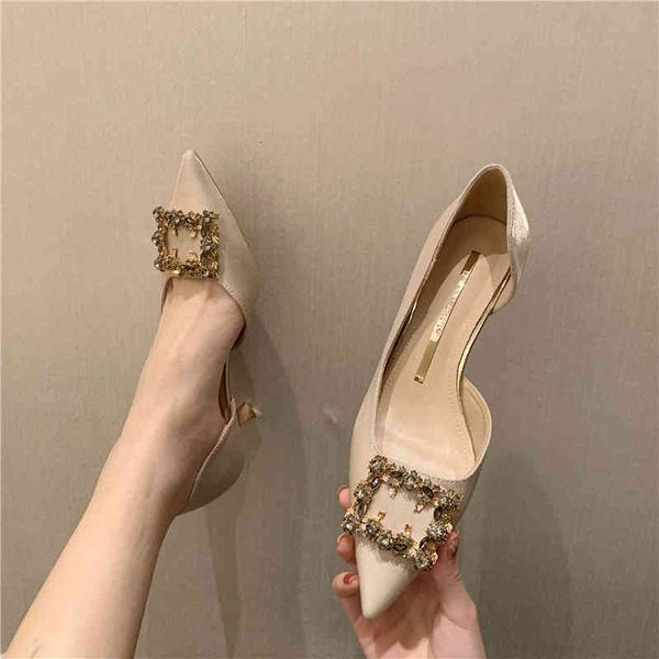 

sandals french high heels women's thin spring fashion versatile comfortable pointed square buckle single shoes trend tar2, Black