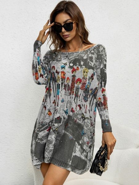 

aamilife batwing sleeve figure graphic sweater 57rk#, White;black