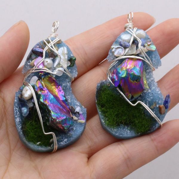 

pendant necklaces natural stone irregular resin winding for jewelry making diy necklace bracelet accessory handmade size 50x30x18 mm, Silver