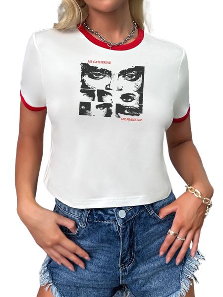 

figure & letter graphic ringer tee p1ym#, White