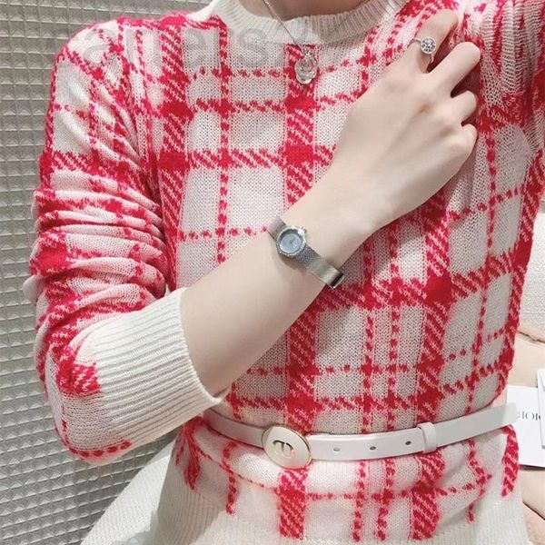 

women's knits & tees designer d home 2021 early autumn new round neck check slim girl cashmere knitted long sleeve pullover 1rnj, White