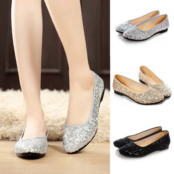 

spring summer women comfortable slip on flat sequined woman boat shoes black loafers ladies ballet flats 220613