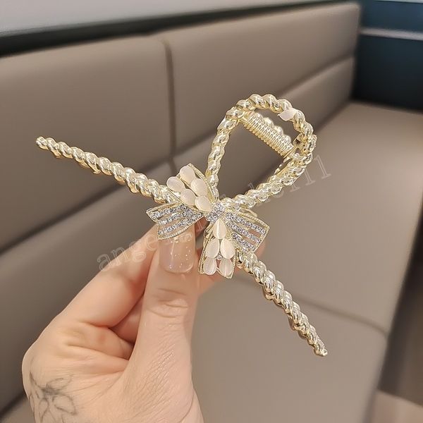 

korean temperament diamond-encrusted bow hair claw clip high-quality simple clamps hairpin women hair accessories, Slivery;white
