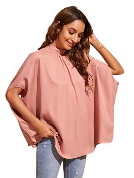 

mock neck tie back batwing sleeve p0pa#, White