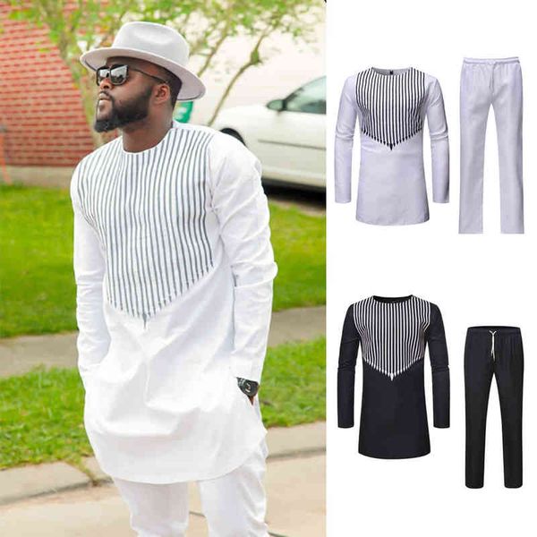 

fashion men's african 2 piece set casual round neck long sleeve printing shirt pants suit dashiki traditional clothing#g3, Gray