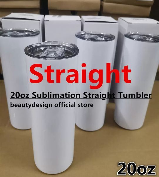 Entrega dos EUA 2 dias sublimação em branco Tumblers 20 onças de aço inoxidável canecas em branco retas copos brancos com tampas e garrafas de caneca de transferência de calor de palha