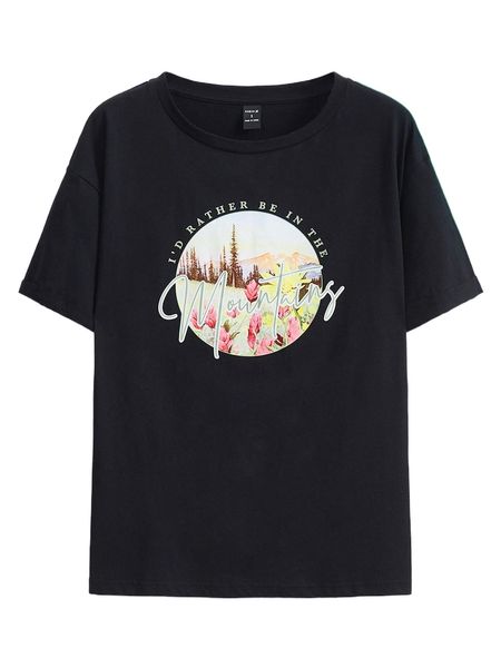 

x alyssa moore illustration scenery & slogan graphic tee x499#, White