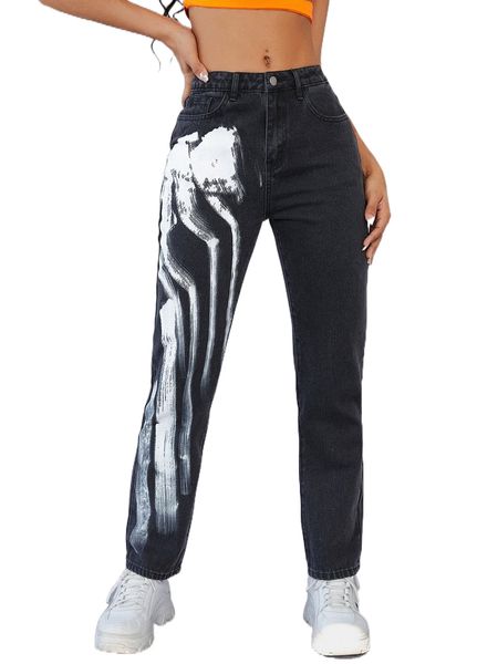 

graphic pattern mom fit jeans i8fo#, Blue