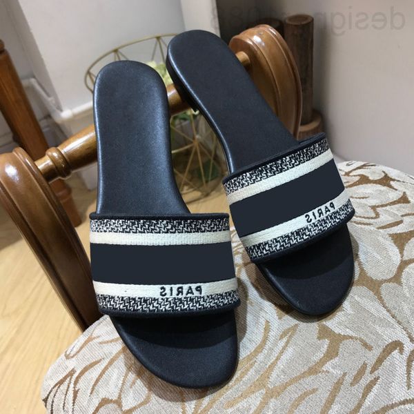 

slippers designer 2021 women luxury designer sandals leather summer flat slipper embroidery fashion beach woman big head rainbow letters 35-, Black