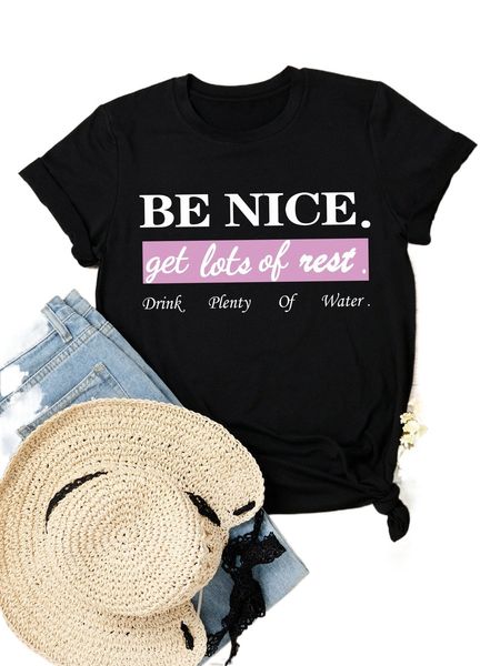 

plus slogan graphic tee 15u1#, Black