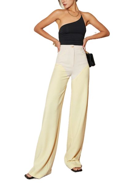 

high waist colorblock pants 39q9#, Black;white