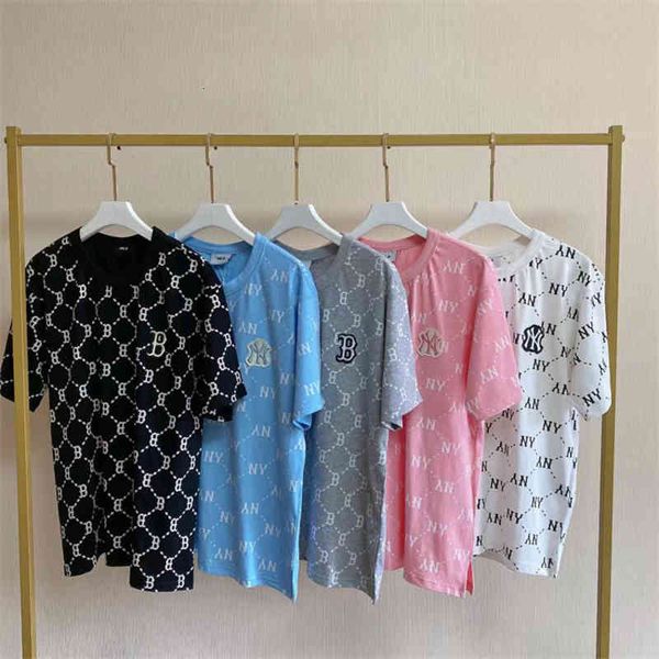

women's t-shirt summer mlb round neck loose casual old flower all over print ny men and women lovers short sleeve t-shirt fashion brand, White