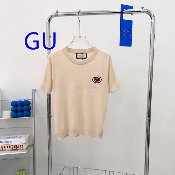 

women's t-shirt designer gu home attack cherry embroidery solid color knitted short sleeve cotton 65bd, White