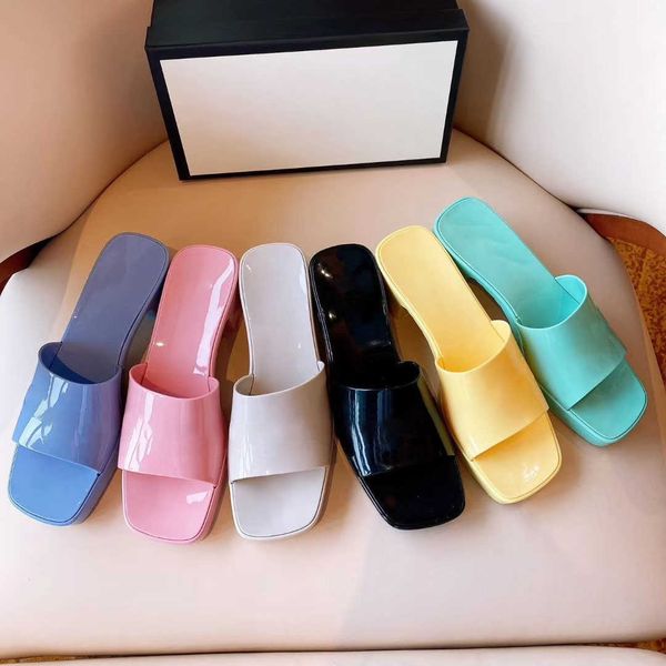 

womans rubber slide slipper platform chunky heel retro sandal candy colors women high heels sandals slippers slides with box, Black