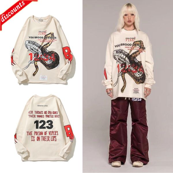 

men's brand fashion trend sweater wholesale sketch wash loose round long sleeve t-shirt coat women's, Black