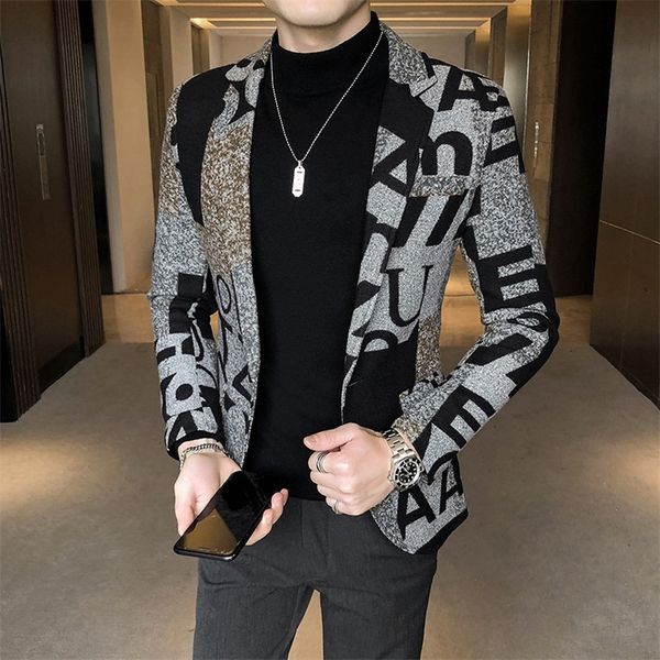 

letter print wool woolen blazer men winter men blazer casual suit jacket slim party club wedding social blazer homme s-5xl 220409, White;black
