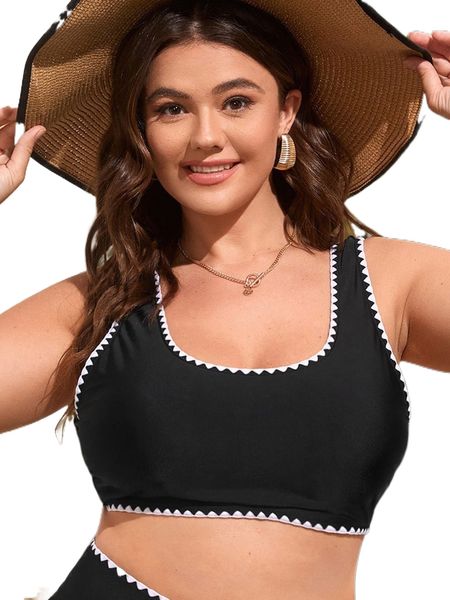 

plus contrast trim bikini 264d#, Black