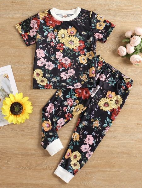 

toddler girls floral print tee & sweatpants she, White