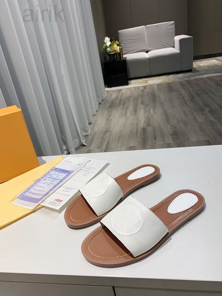 

2023 womens indoor house slippers women slides slipper summer sandals mens luxurys designers real leather platform sandal flats fashion, Black