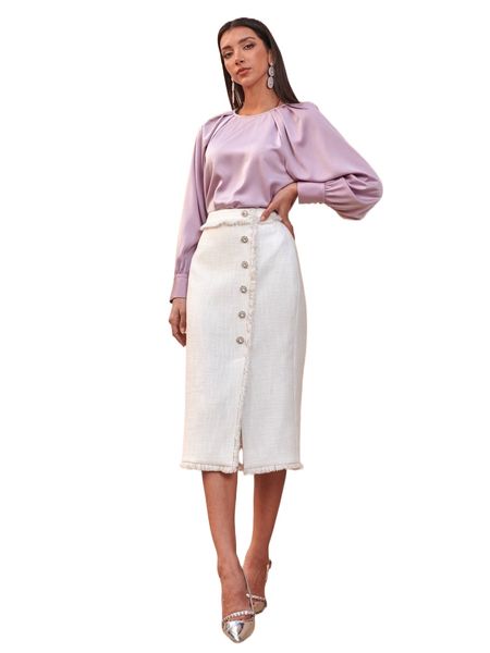 

motf premium tweed straight skirt q9jf#, Black