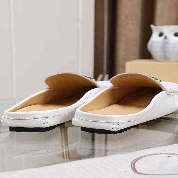 

100% leather 2022 men half slippers princeton loafers soft cowhide lazy women shoes metal buckle beach slides mules princetown classic size, Black