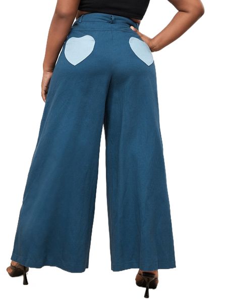 

x kymmadoodles plus high waist heart pattern wide leg pants v4fd#, Black