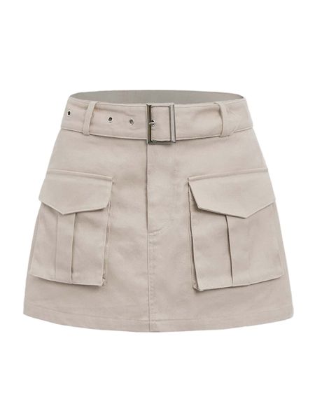 

grunge flap pocket buckle belted cargo skirt 16nr#, Black