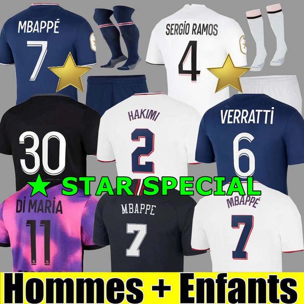 

hakimi sergio ramos maillot de foot 21 22 star special soccer jersey 2021 mbappe shirt men kids hommes enfants 3rd black 4th maillots verrat, Black;yellow