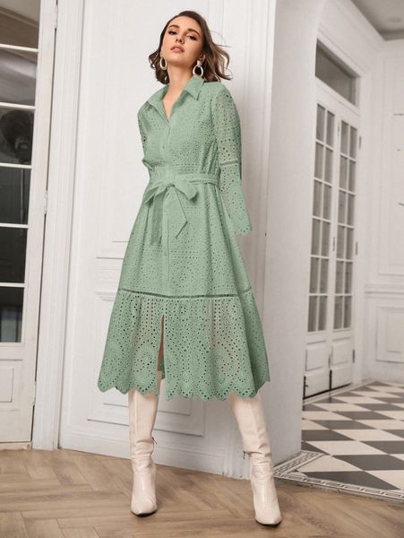 

100% cotton belted schiffy dress d3py#, Black;gray