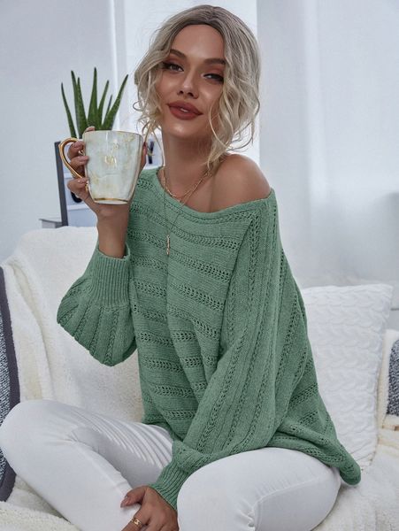 

batwing sleeve pointelle knit sweater e8qu#, White;black