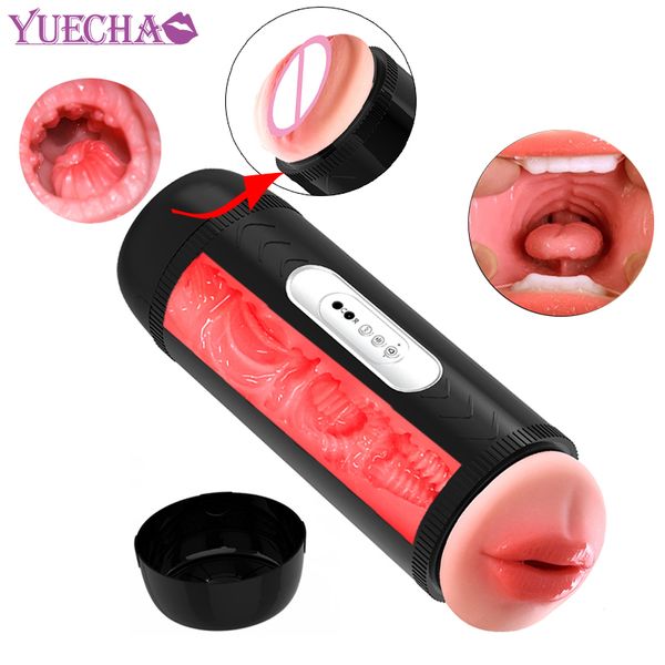 Masturbador masculino vagina elétrica para homens buceta boca dupla cabeça bolso sexy brinquedos adultos vibrador oral masturbação copo 2021