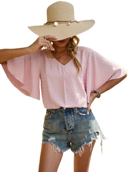 

swiss dot butterfly sleeve blouse 23oq#, White