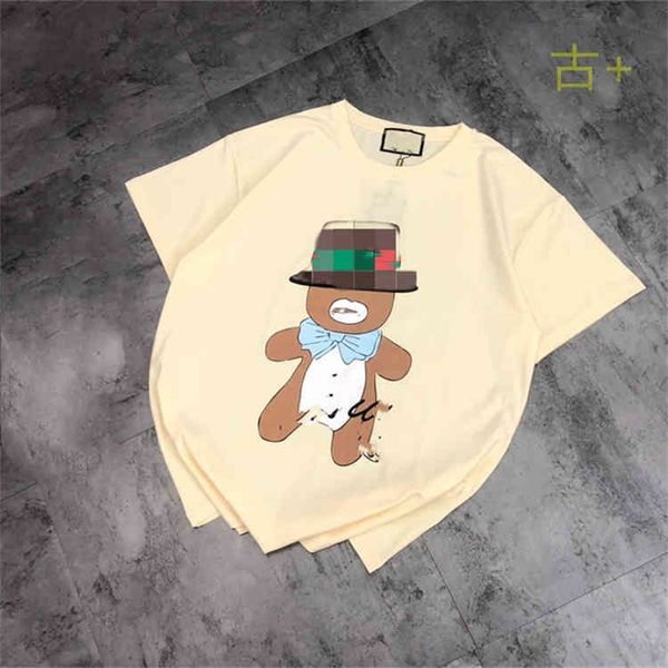 

66% off new g family summer cartoon hat bear print t-shirt round neck pullover for men and women loose casual short sleeve, White
