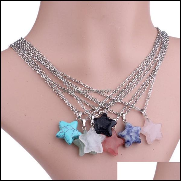 

pendant necklaces pendants jewelry fashion women gemstone rock crystal quartz chakra natural stone five-pointed star charm lovers necklace, Silver