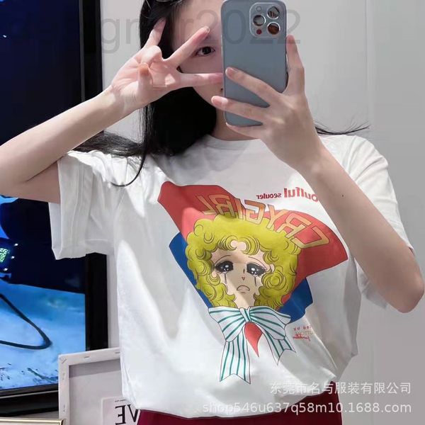 

women's t-shirt designer pushbutton spring and summer crying beautiful girl short sleeve t-shirt women loose round neck 0f9t, White