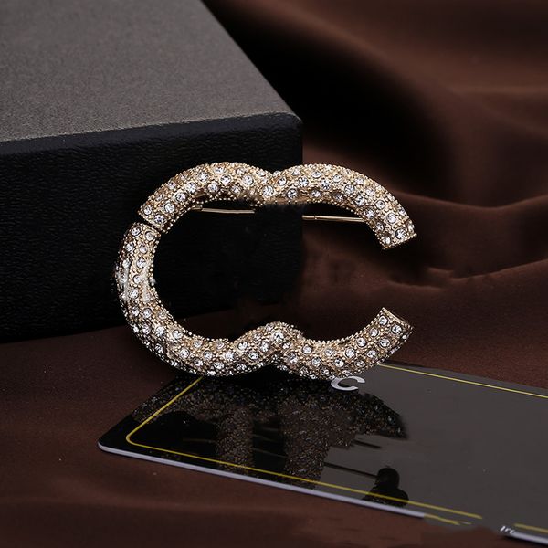 

designer brooch classic double letter inlaid diamond pins fashion luxury jewelry wholesale price with box l-c15 1-1, Gray