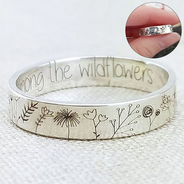 

vintage simplicity carved flower ring for women men bohemian delicate wildflowers floral daisy handmade rings for female gift, Silver