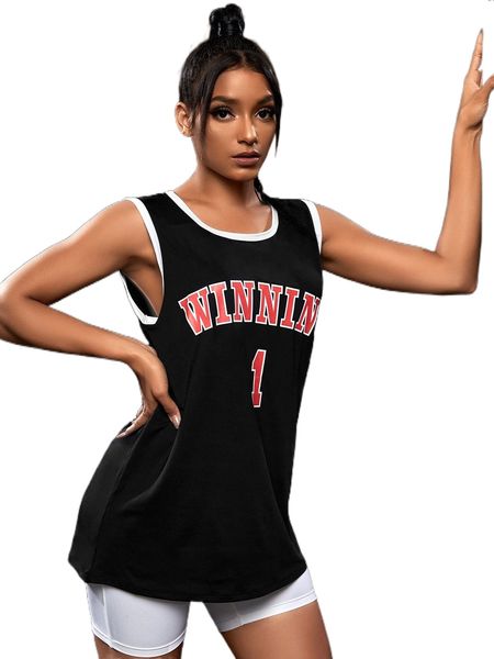 

letter graphic contrast binding sports tank d5nv#, Gray