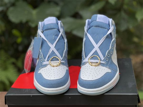 

shoes air authentic 1 high og wmns denim white worn blue metallic gold 1s sneakers retro men women sports