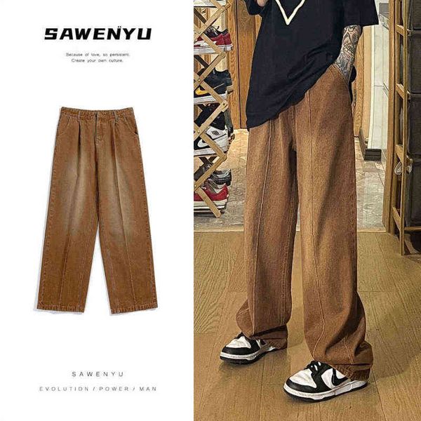 

brown/blue/black baggy jeans men fashion casual wide leg jeans men streetwear loose hip hop straight denim pants mens trousers t220727