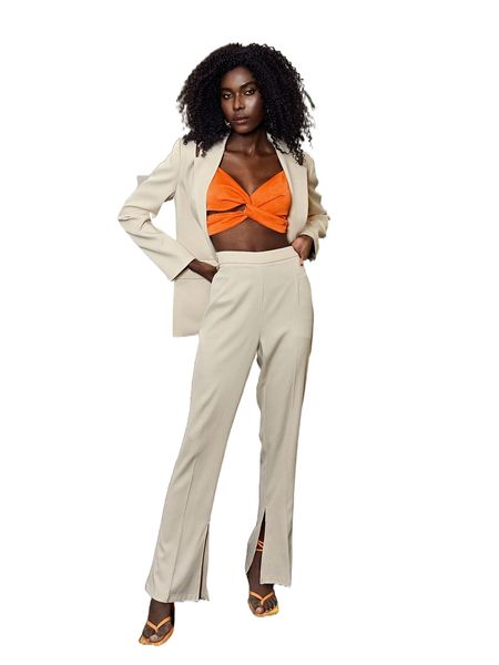 

split hem flare leg pants d9oz#, Black;white