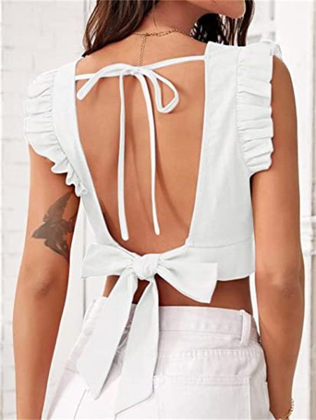 

women's & tees pleated sleeveless strappy back flax crop top, White